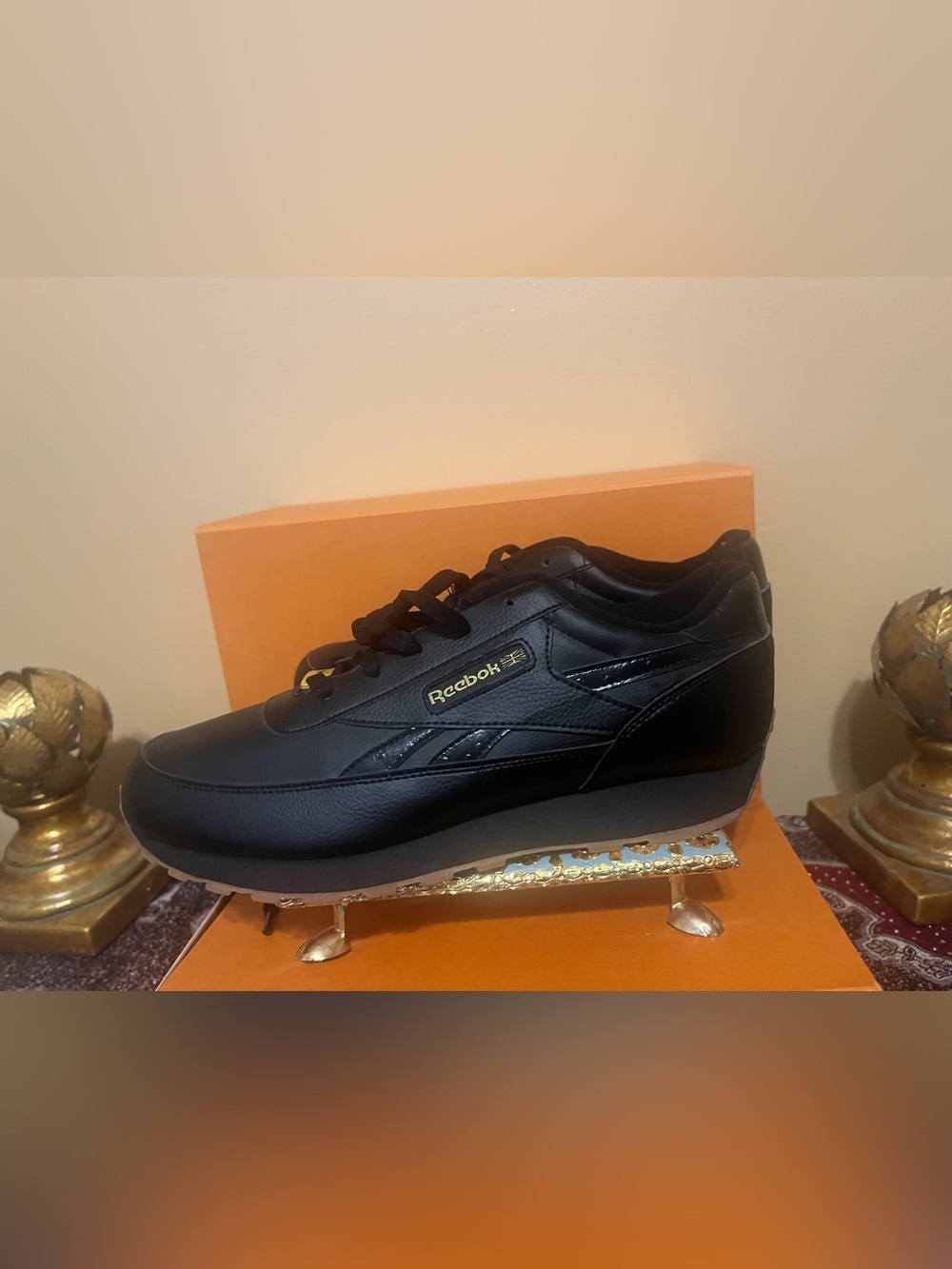 Reebok Classic Renaissance Mens Size 11.5 Black Athletic Leather Shoes Sneakers
